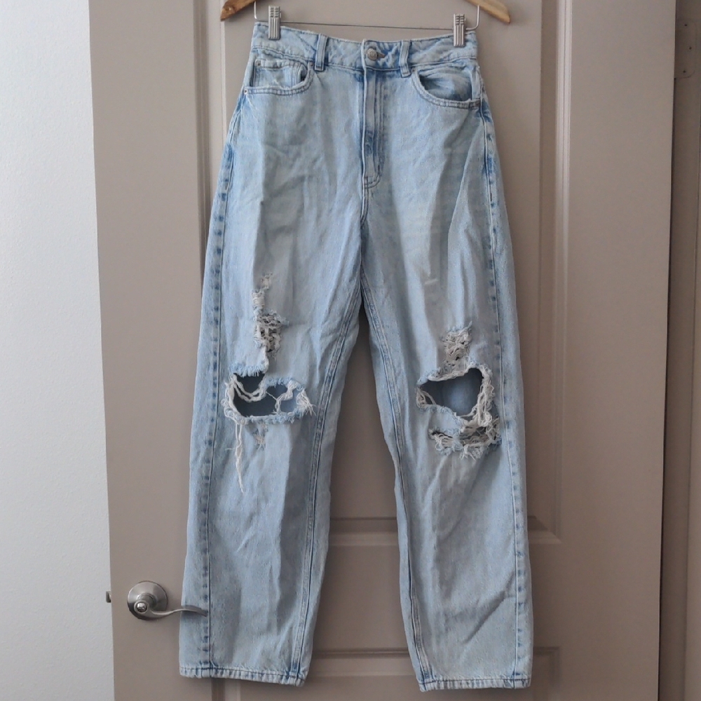 Stylish Light Blue Ripped Boyfriend Jeans